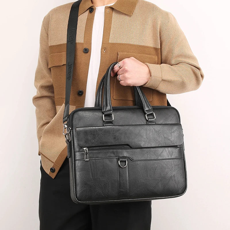 Herren PU Leder Aktentasche 14 Zoll