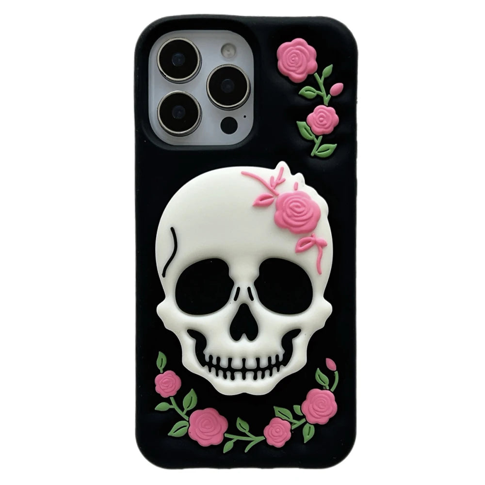 Horror Rose Schädel Hülle mit Ständer für iPhone