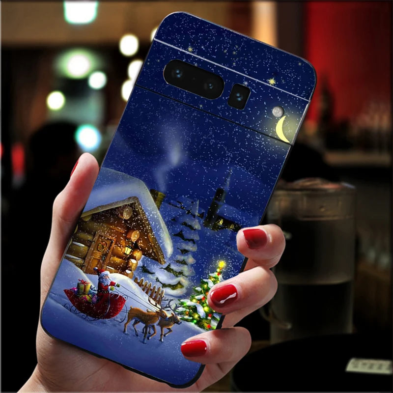 Soft Christmas TPU case for Google Pixel 8 and 9 series, shockproof, flexible, non-slip, durable, perfect fit, festive silicone case