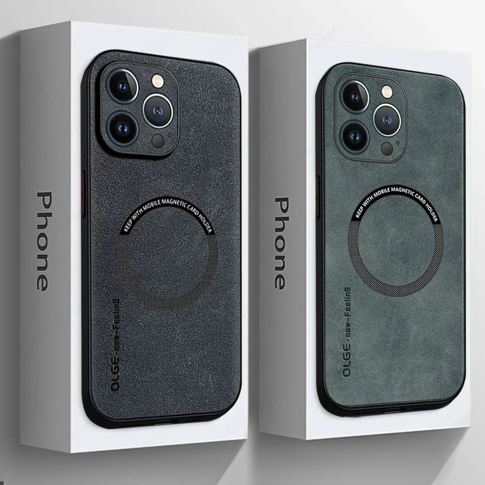 Magsafe Luxus Leder Stoßfeste Hülle für iPhone 11–16 Pro Max