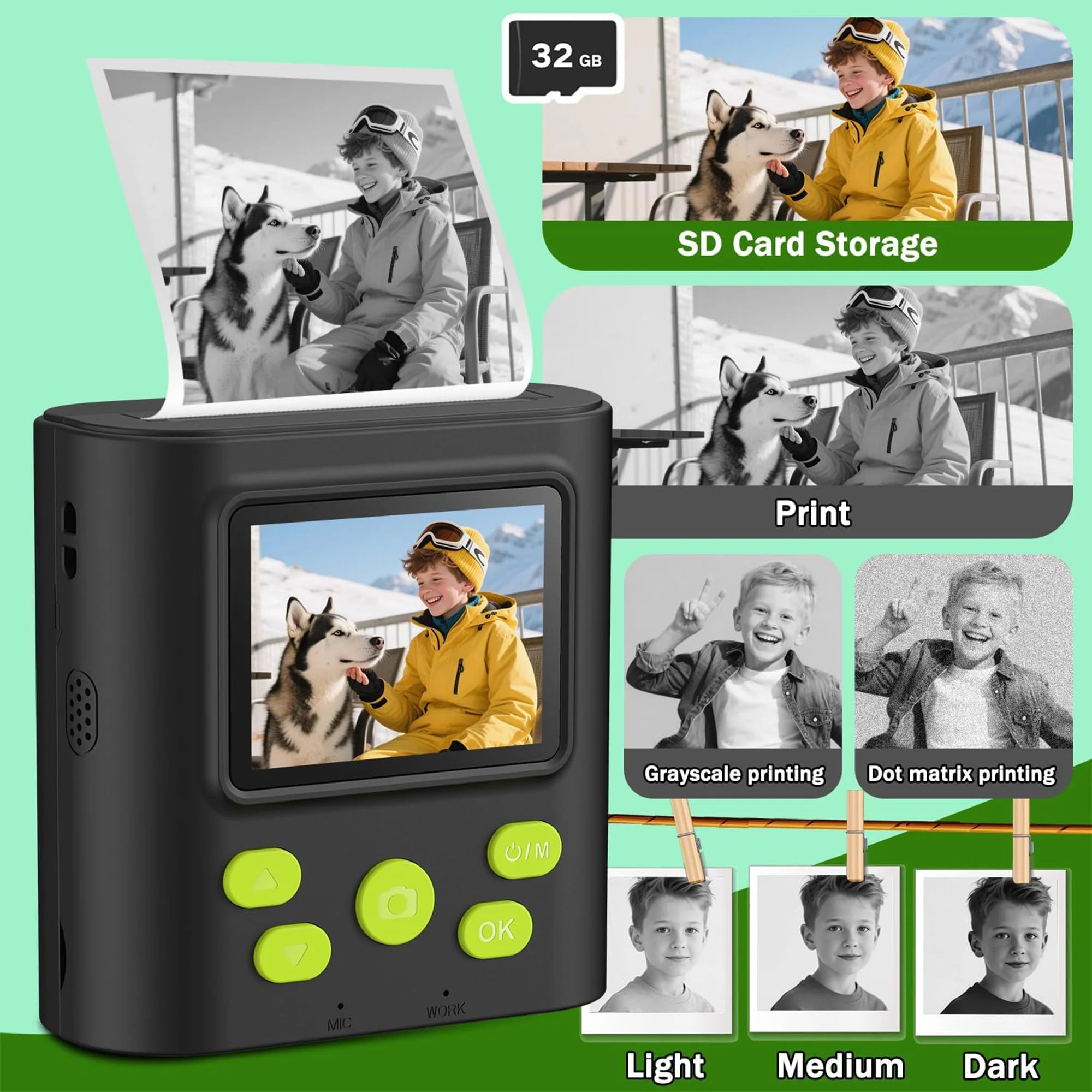 Kinder-Druckkamera 1080P HD mit Druckpapier & 32 GB