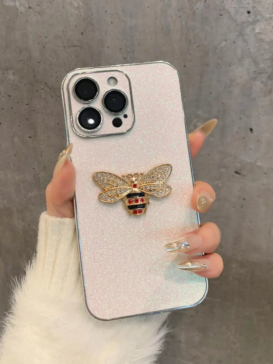 Luxuriöse Glitzer-Hülle mit 3D-Biene für iPhone 17