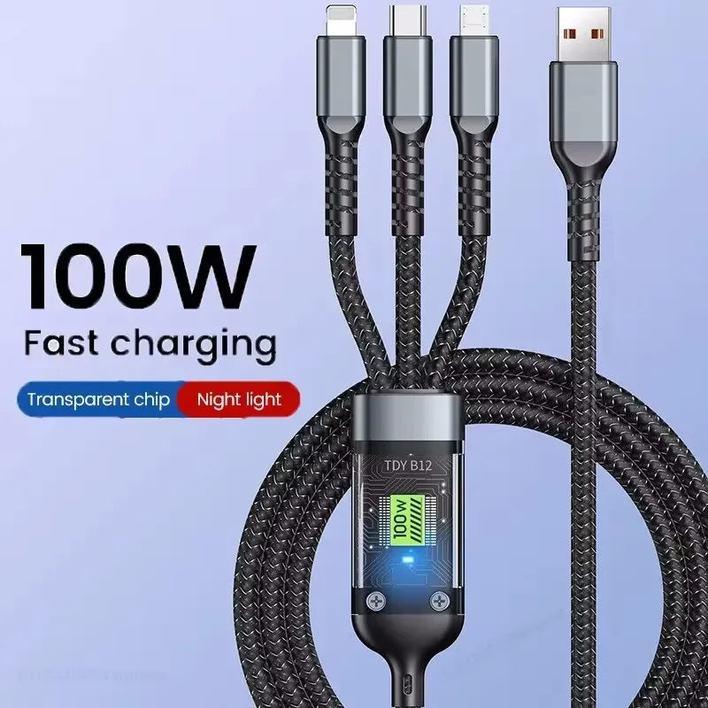 3-in-1 100W transparentes Schnellladekabel