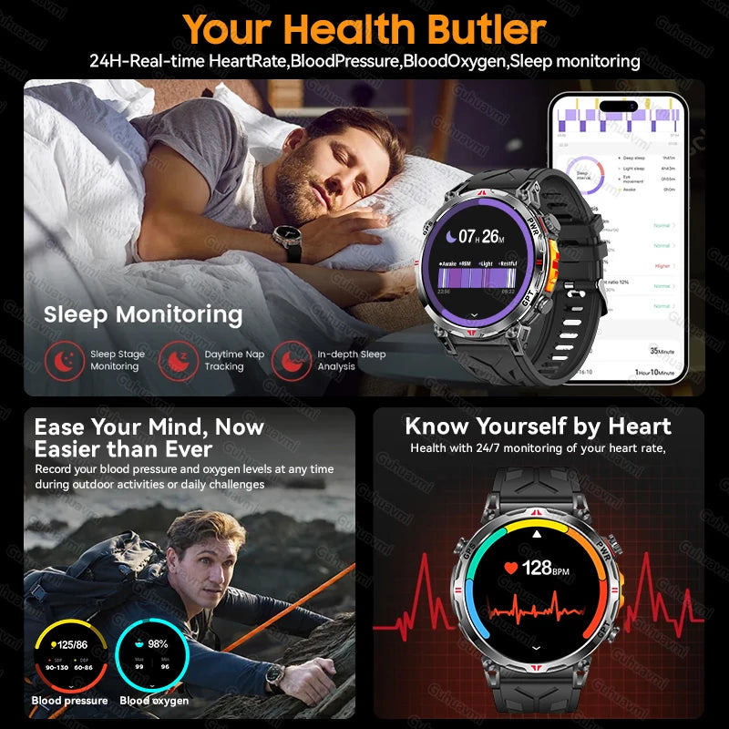 Robuste GPS Militär-Smartwatch 5ATM Dualband Kompass